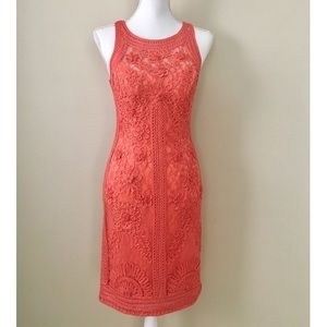 Coral Sue Wong embroidered sheath dress